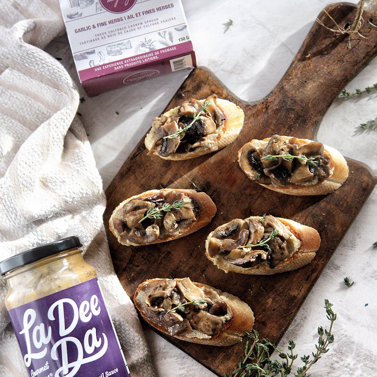 Mushroom Crostini Bites with La Dee Da Sauces