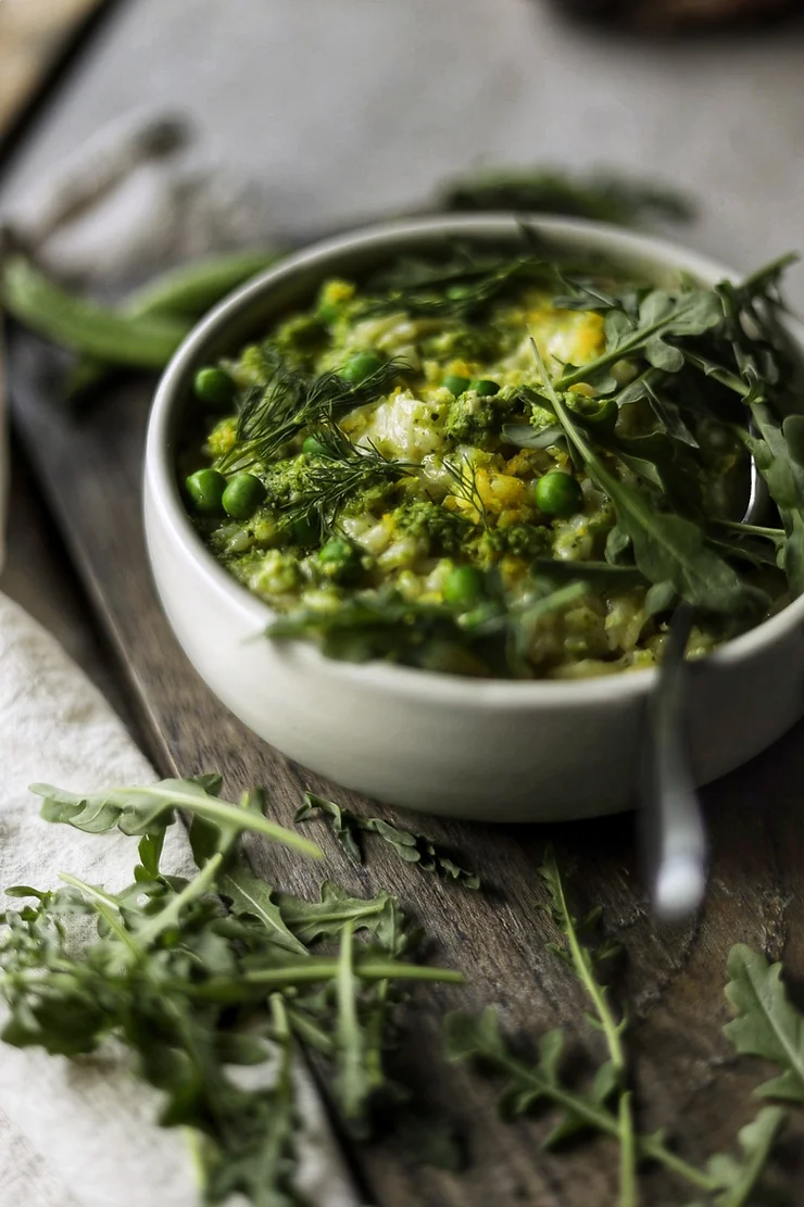 Herbed Risotto with Sweet Pea Pesto & Swiss Cheese